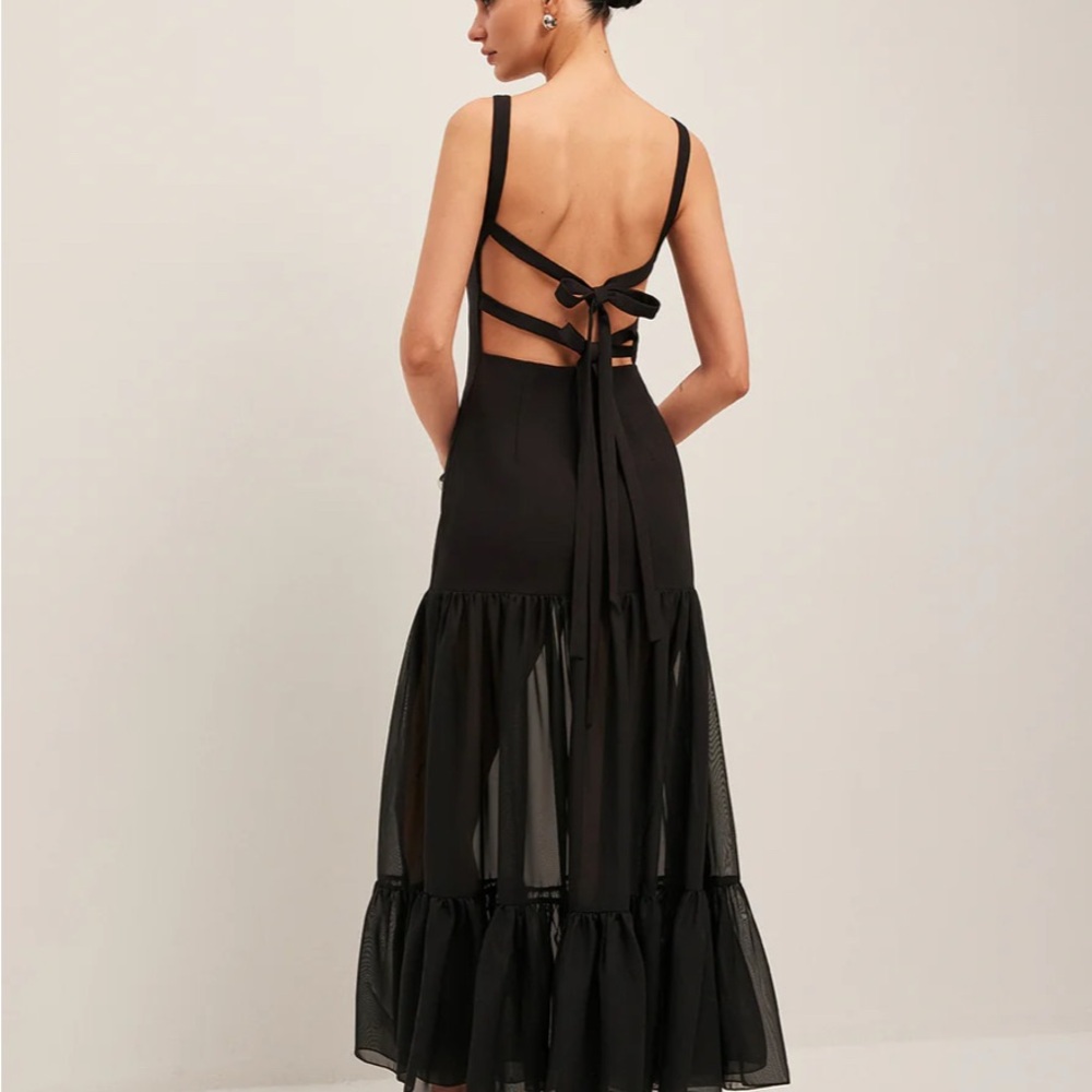Commense Black Backless Dress with Bow Detail